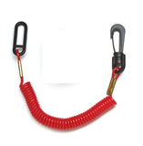 Red coiled lanyard with black carabiners for kill switch