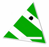Two green triangular signs with a black sunfish symbol on a white background