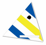 Sunfish Sail  blue, yellow, and white sections on a white background