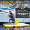 Person on a Solstice dock with text about boat maintenance and stability.