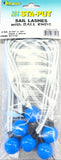 Packaged sail lashes with ball ends on a gray background